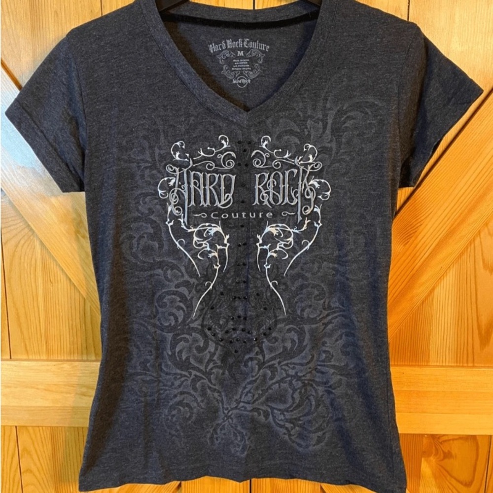 Hard Rock Couture Faded Black Ladies Short Sleeves Tee Sz M